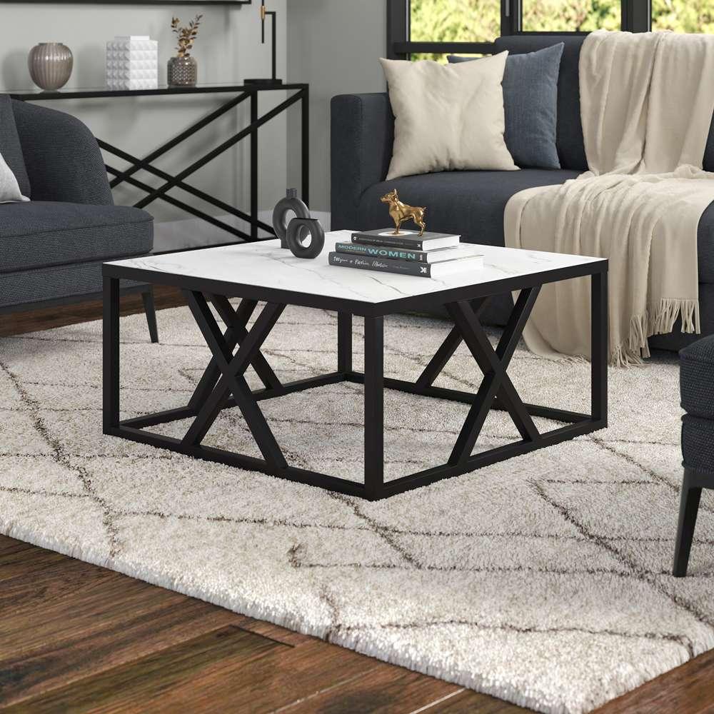Hudson & Canal - Jedrek 35 Wide Square Coffee Table with Faux Marble Top in Blackened Bronze - CT1832 veiw 2