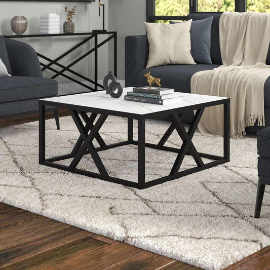 Hudson & Canal - Jedrek 35 Wide Square Coffee Table with Faux Marble Top in Blackened Bronze - CT1832 veiw 2