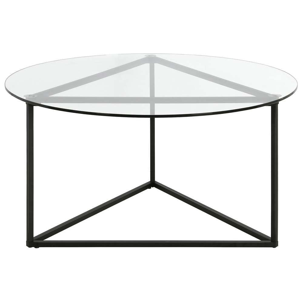 Hudson & Canal - Jenson 35in Wide Round Coffee Table with Glass Top in Blackened Bronze - CT1208 veiw 1