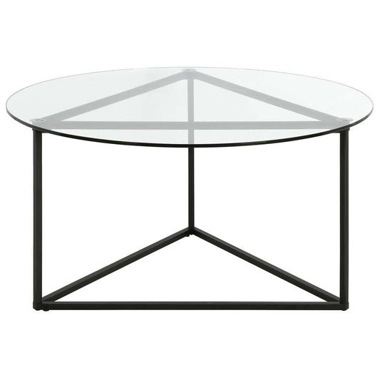 Hudson & Canal - Jenson 35in Wide Round Coffee Table with Glass Top in Blackened Bronze - CT1208 veiw 1