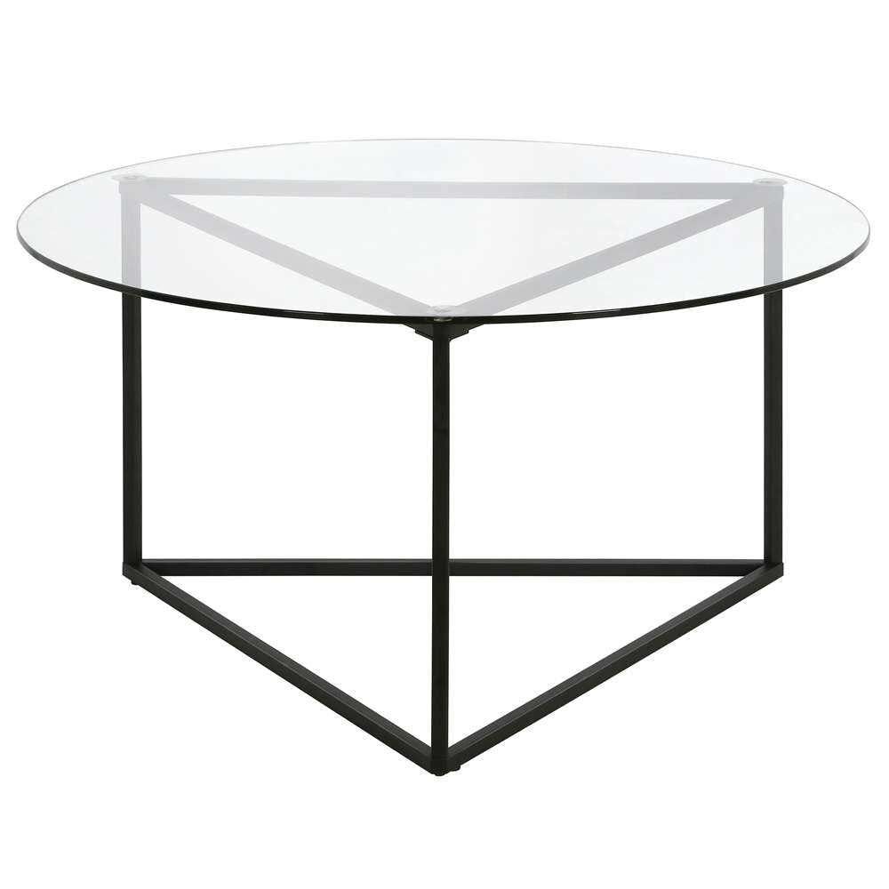 Hudson & Canal - Jenson 35in Wide Round Coffee Table with Glass Top in Blackened Bronze - CT1208 veiw 3