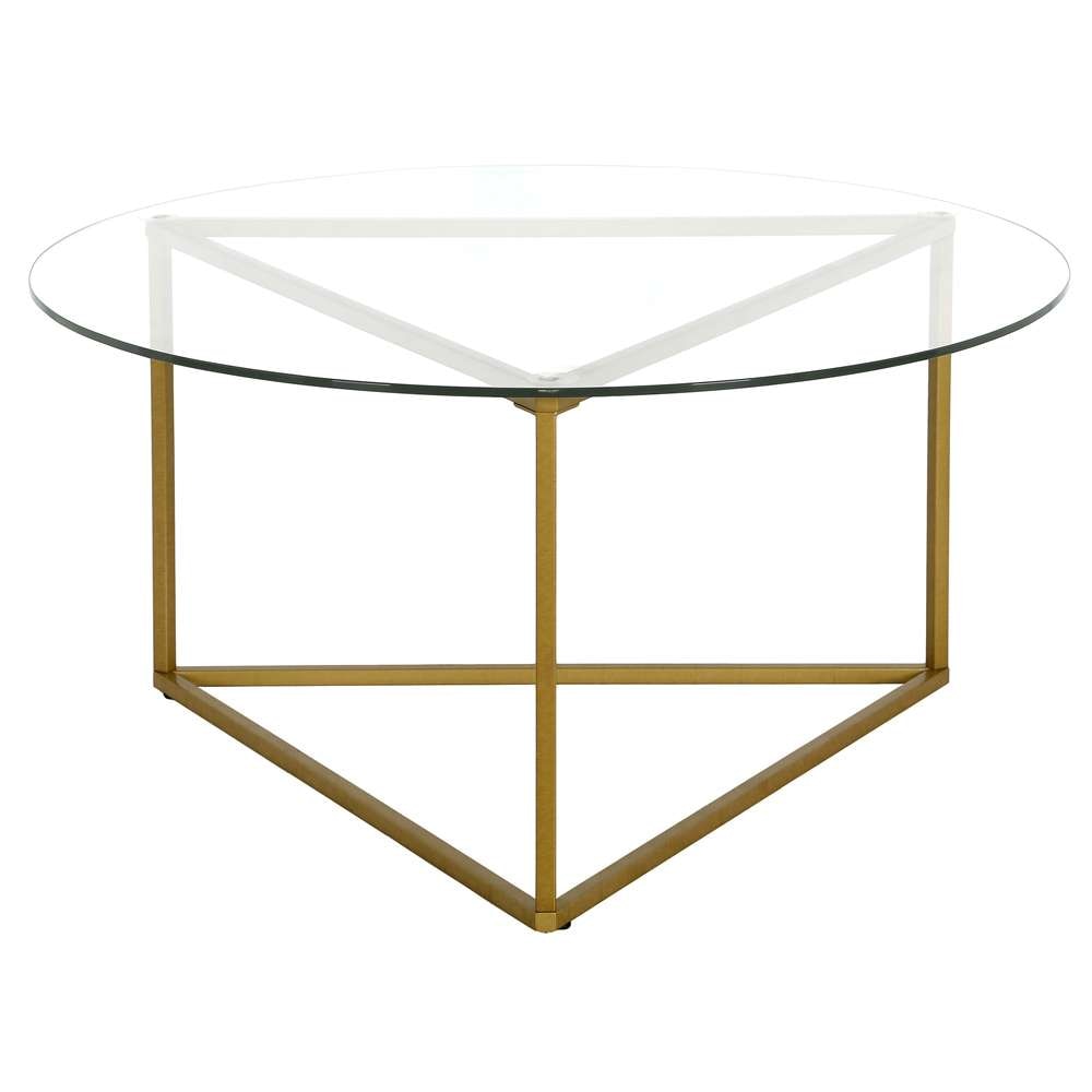 Hudson & Canal - Jenson 35in Wide Round Coffee Table with Glass Top in Brass - CT1209 veiw 1