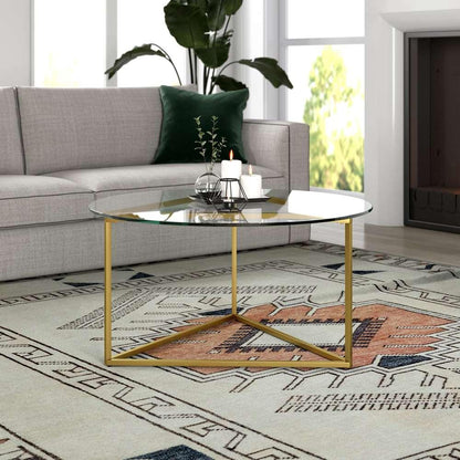 Hudson & Canal - Jenson 35in Wide Round Coffee Table with Glass Top in Brass - CT1209 veiw 2