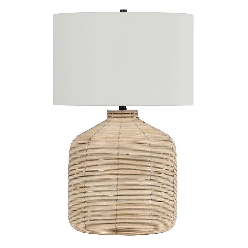 Hudson & Canal - Jolina 27in Tall Oversized/Rattan Table Lamp with Fabric Shade in Natural Rattan/White - TL0658 veiw 1