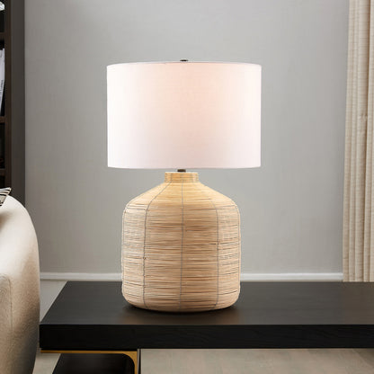 Hudson & Canal - Jolina 27in Tall Oversized/Rattan Table Lamp with Fabric Shade in Natural Rattan/White - TL0658
