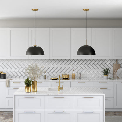 Hudson & Canal - Jordyn 16in Wide Pendant with Metal Shade in Matte Black/Brushed Brass - PD1657