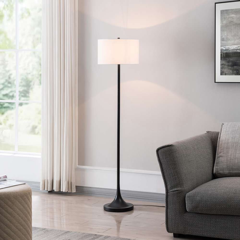 Hudson & Canal - Josephine 62in Tall Floor Lamp with Fabric Shade in Blackened Bronze/White - FL0549 veiw 2