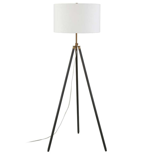 Hudson & Canal - Kahn Two-Tone Floor Lamp with Fabric Shade in Blackened Bronze/Antique Brass/White - FL1095 veiw 1