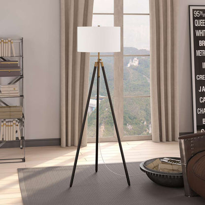Hudson & Canal - Kahn Two-Tone Floor Lamp with Fabric Shade in Blackened Bronze/Antique Brass/White - FL1095 veiw 2