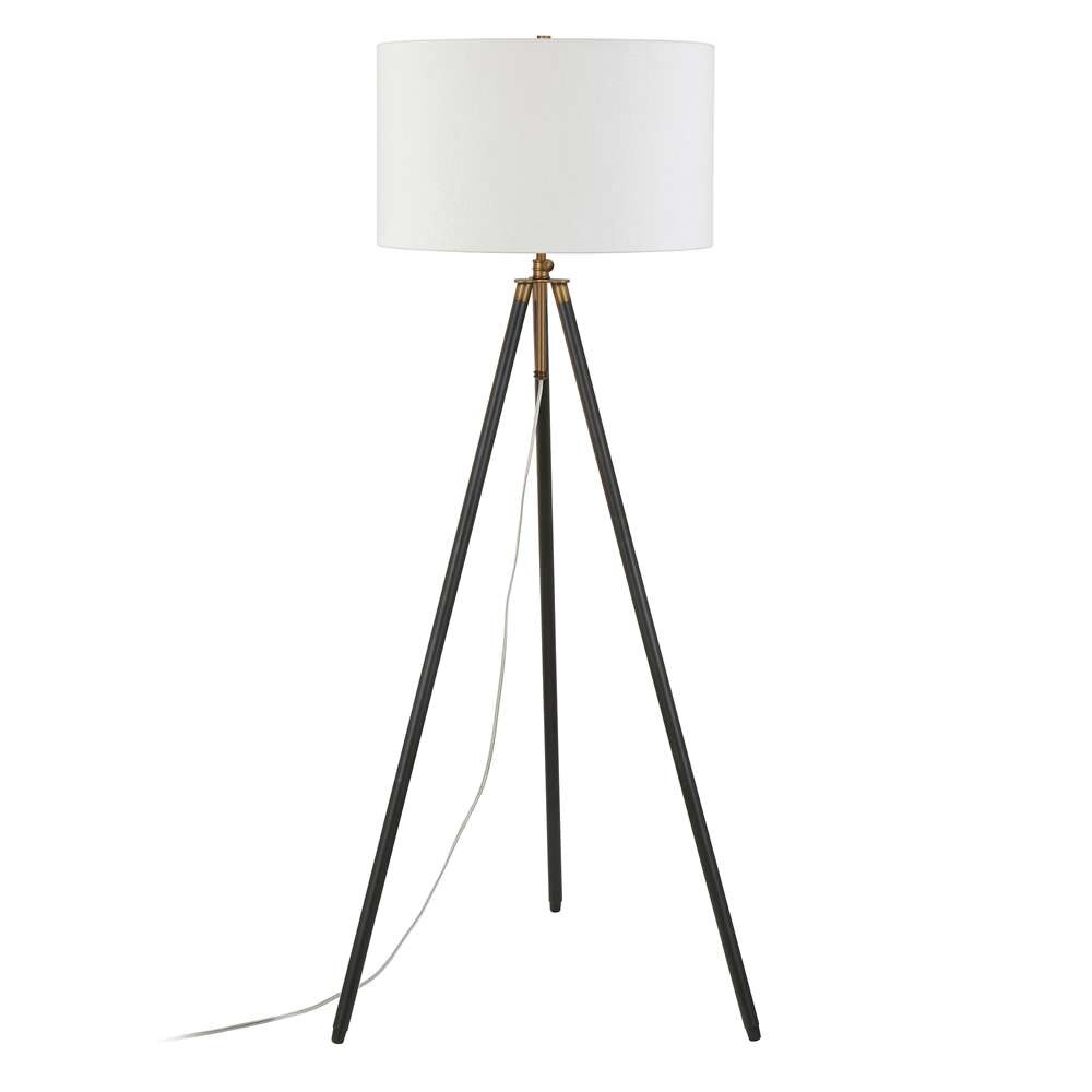 Hudson & Canal - Kahn Two-Tone Floor Lamp with Fabric Shade in Blackened Bronze/Antique Brass/White - FL1095 veiw 3