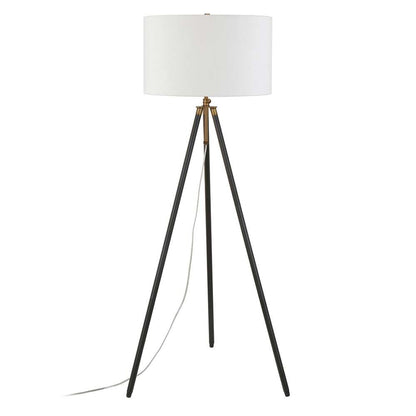 Hudson & Canal - Kahn Two-Tone Floor Lamp with Fabric Shade in Blackened Bronze/Antique Brass/White - FL1095 veiw 3