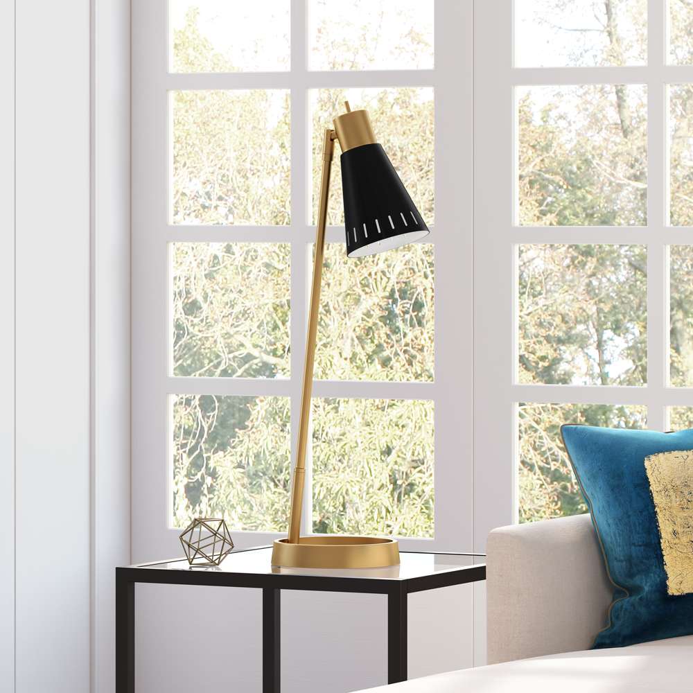 Hudson & Canal - Kintam 27in Tall Table Lamp with Metal Shade in Brass/Matte Black - TL1501 veiw 2