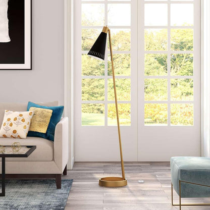 Hudson & Canal - Kintam 62.25in Tall Floor Lamp with Metal Shade in Brushed Brass/Matte Black - FL1500 veiw 2