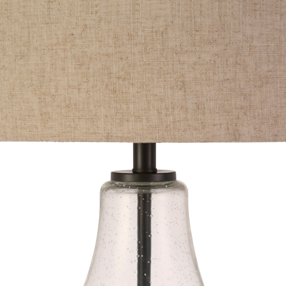 Hudson & Canal - Lagos 23in Tall Table Lamp with Fabric Shade in Seeded Glass/Blackened Bronze/Flax - TL0008