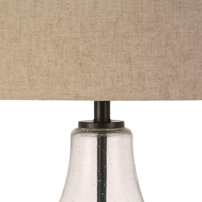 Hudson & Canal - Lagos 23in Tall Table Lamp with Fabric Shade in Seeded Glass/Blackened Bronze/Flax - TL0008