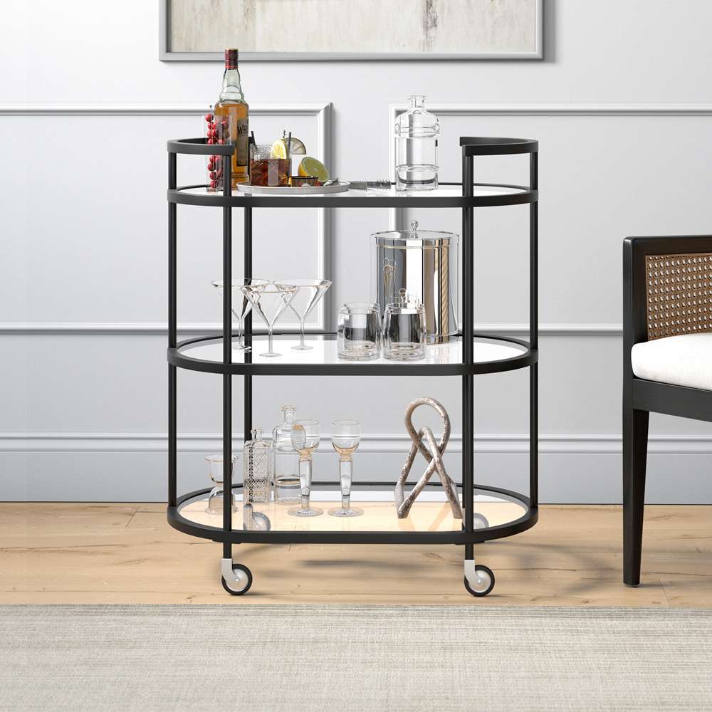 Hudson & Canal - Leif 30in Wide Oval Bar Cart in Blackened Bronze - BC1146 veiw 2