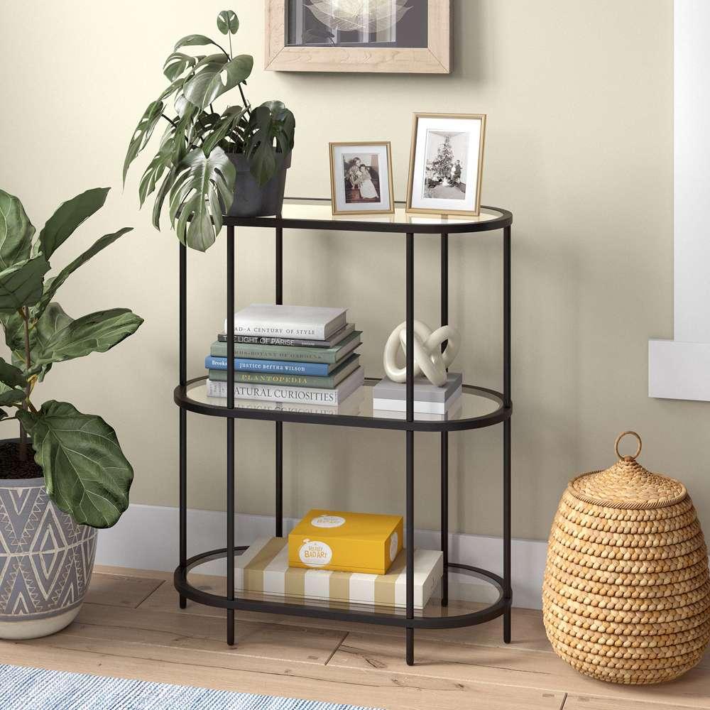 Hudson & Canal - Leif 30in Wide Oval Bookcase in Blackened Bronze - BK1056 veiw 2