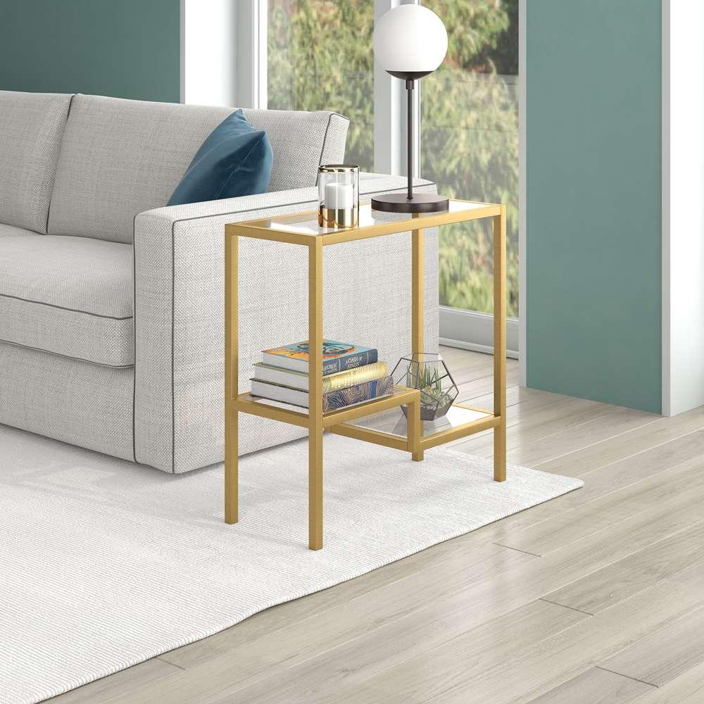 Hudson & Canal - Lovett 24in Wide Rectangular Side Table in Brass - ST1315 veiw 2