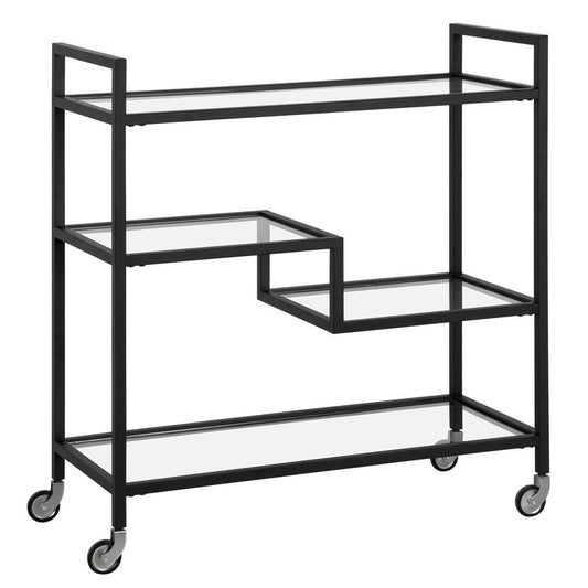 Hudson & Canal - Lovett 33in Wide Rectangular Bar Cart with Glass Shelves in Blackened Bronze - BC1740 veiw 1