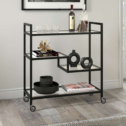 Hudson & Canal - Lovett 33in Wide Rectangular Bar Cart with Glass Shelves in Blackened Bronze - BC1740 veiw 2