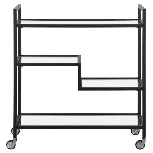 Hudson & Canal - Lovett 33in Wide Rectangular Bar Cart with Glass Shelves in Blackened Bronze - BC1740 veiw 3