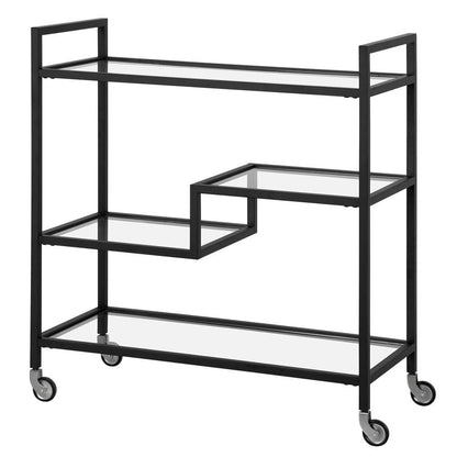 Hudson & Canal - Lovett 33in Wide Rectangular Bar Cart with Glass Shelves in Blackened Bronze - BC1740 veiw 4