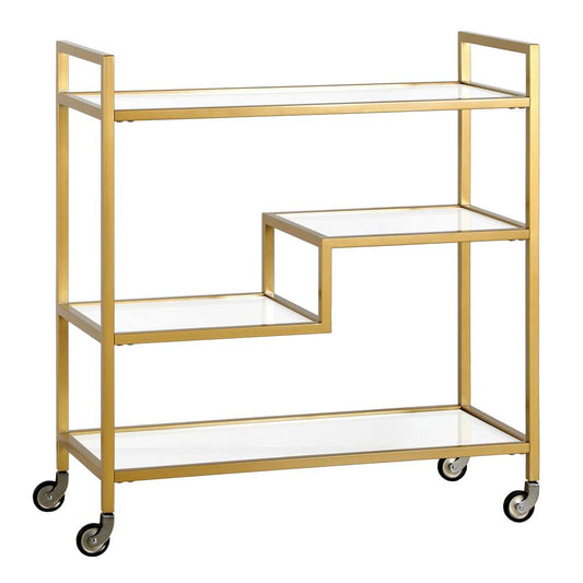 Hudson & Canal - Lovett 33in Wide Rectangular Bar Cart with Glass Shelves in Brass - BC1741 veiw 1