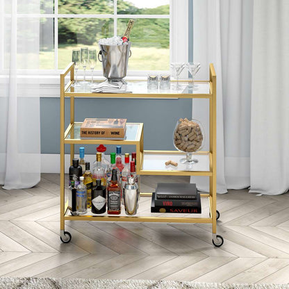 Hudson & Canal - Lovett 33in Wide Rectangular Bar Cart with Glass Shelves in Brass - BC1741 veiw 2