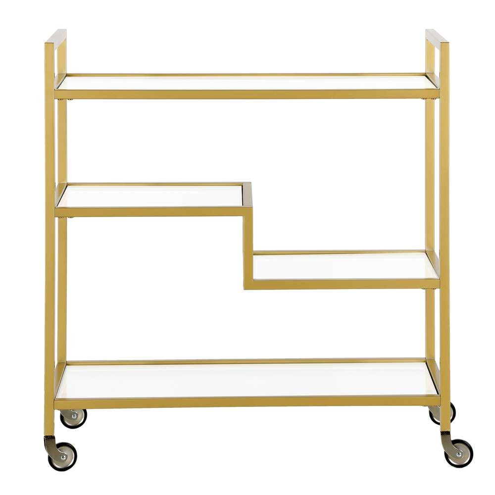 Hudson & Canal - Lovett 33in Wide Rectangular Bar Cart with Glass Shelves in Brass - BC1741 veiw 3
