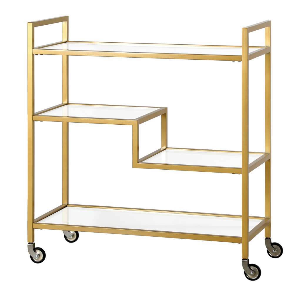 Hudson & Canal - Lovett 33in Wide Rectangular Bar Cart with Glass Shelves in Brass - BC1741 veiw 4