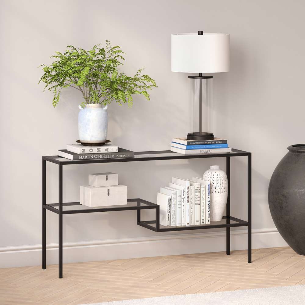 Hudson & Canal - Lovett 55in Wide Rectangular Console Table in Blackened Bronze - AT0637 veiw 2