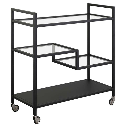 Hudson & Canal - Lovett 33in Wide Rectangular Bar Cart with Glass and Metal Shelves in Blackened Bronze - BC1742 veiw 1