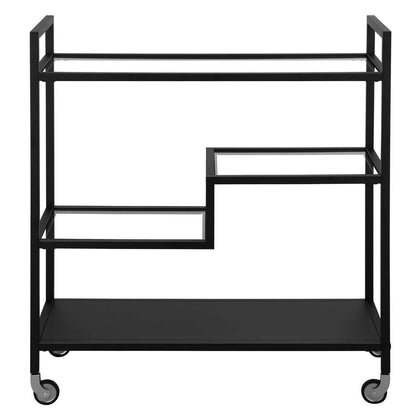 Hudson & Canal - Lovett 33in Wide Rectangular Bar Cart with Glass and Metal Shelves in Blackened Bronze - BC1742 veiw 3