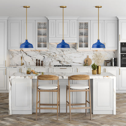 Hudson & Canal - Mackenzie 10.75in Wide Pendant with Metal Shade in Blue/Brass/Blue - PD1440