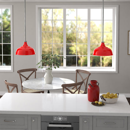 Hudson & Canal - Mackenzie 10.75in Wide Pendant with Metal Shade in Poppy Red/Polished Nickel/Poppy Red - PD1451