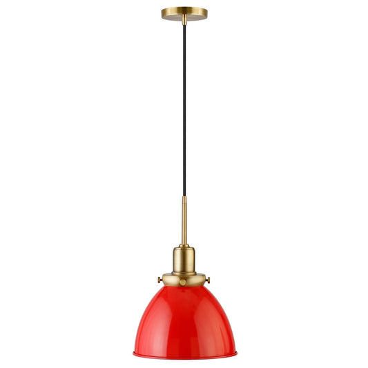 Hudson & Canal - Madison 12in Wide Pendant with Metal Shade in Poppy Red/Brass/Poppy Red - PD1446 veiw 1