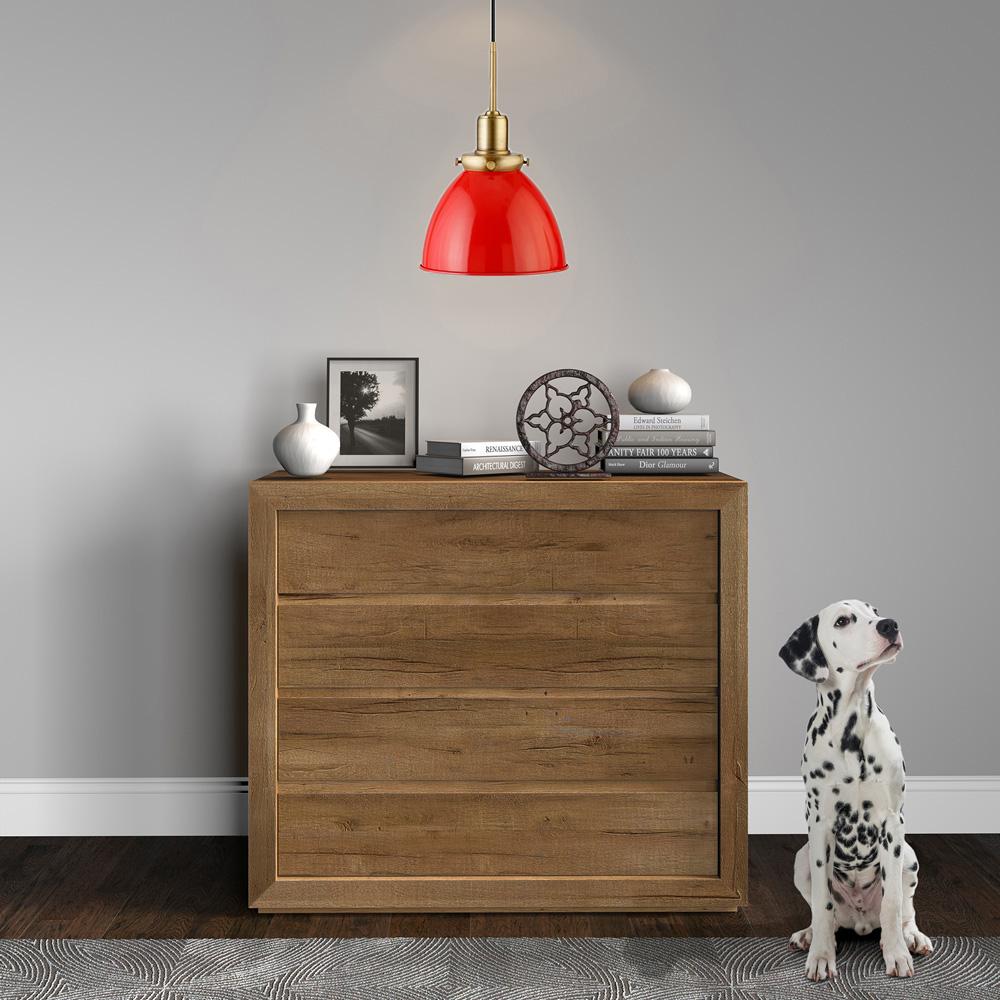 Hudson & Canal - Madison 12in Wide Pendant with Metal Shade in Poppy Red/Brass/Poppy Red - PD1446 veiw 5
