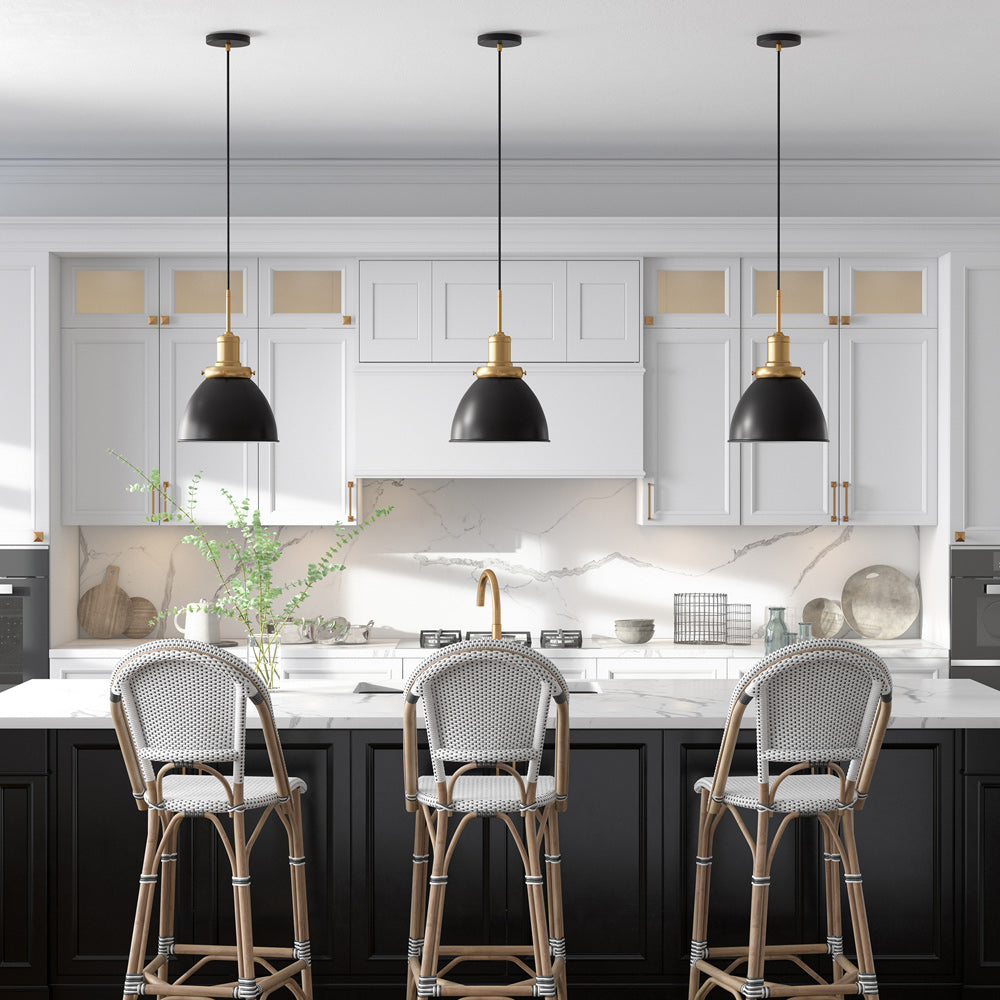 Hudson & Canal - Madison 12in Wide Pendant with Metal Shade in Black/Brass/Black - PD0736