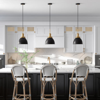 Hudson & Canal - Madison 12in Wide Pendant with Metal Shade in Black/Brass/Black - PD0736