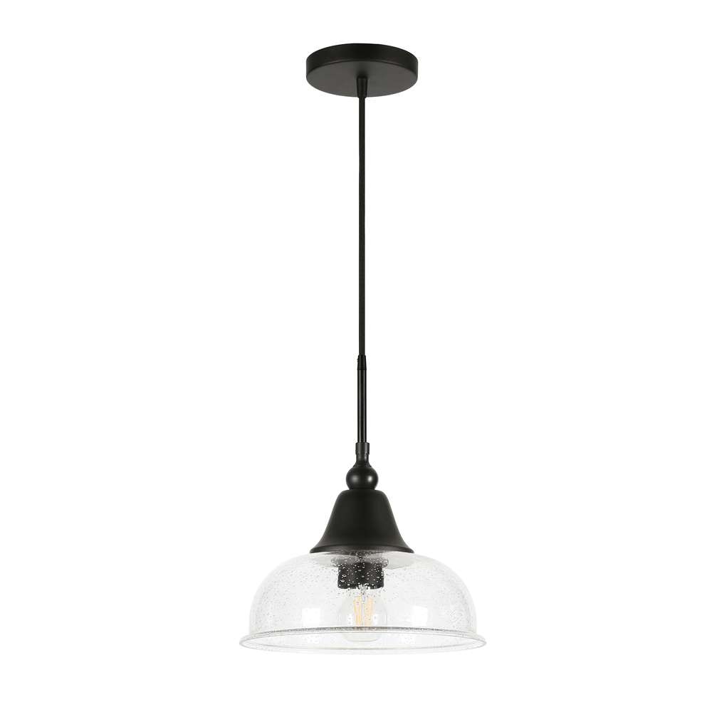 Hudson & Canal - Magnolia 10.75in Wide Pendant with Glass Shade in Blackened Bronze/Seeded - PD0328 veiw 1