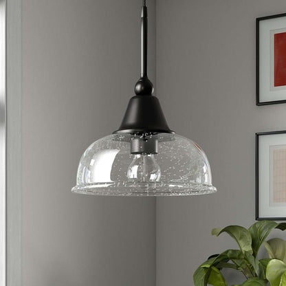 Hudson & Canal - Magnolia 10.75in Wide Pendant with Glass Shade in Blackened Bronze/Seeded - PD0328 veiw 2