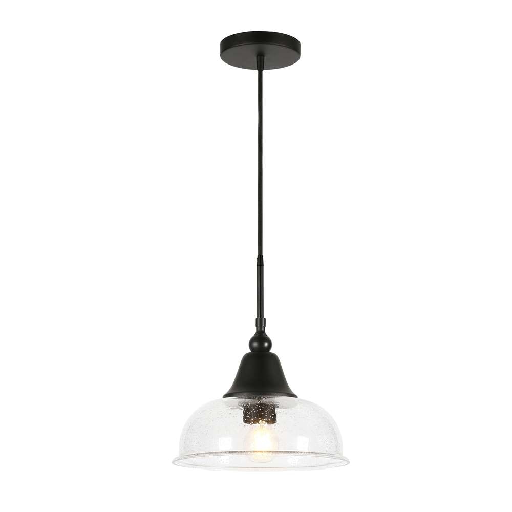 Hudson & Canal - Magnolia 10.75in Wide Pendant with Glass Shade in Blackened Bronze/Seeded - PD0328 veiw 3