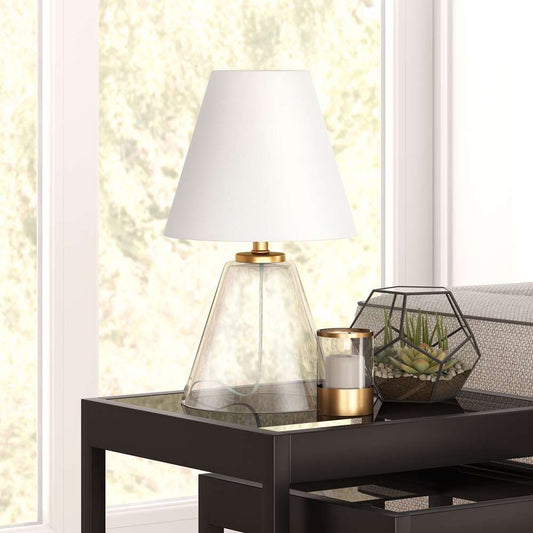 Hudson & Canal - Makenna 13.62in Tall Mini Lamp with Fabric Shade in Clear Glass/White - ML0918 veiw 2