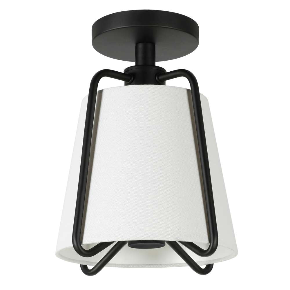 Hudson & Canal - Marduk 9.5in Semi Flush Mount with Fabric Shade in Blackened Bronze/White - SF1648 veiw 1