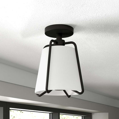 Hudson & Canal - Marduk 9.5in Semi Flush Mount with Fabric Shade in Blackened Bronze/White - SF1648 veiw 2