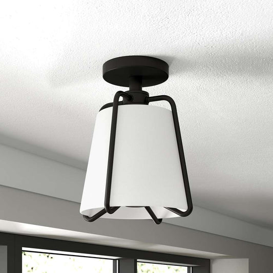 Hudson & Canal - Marduk 9.5in Semi Flush Mount with Fabric Shade in Blackened Bronze/White - SF1648 veiw 2