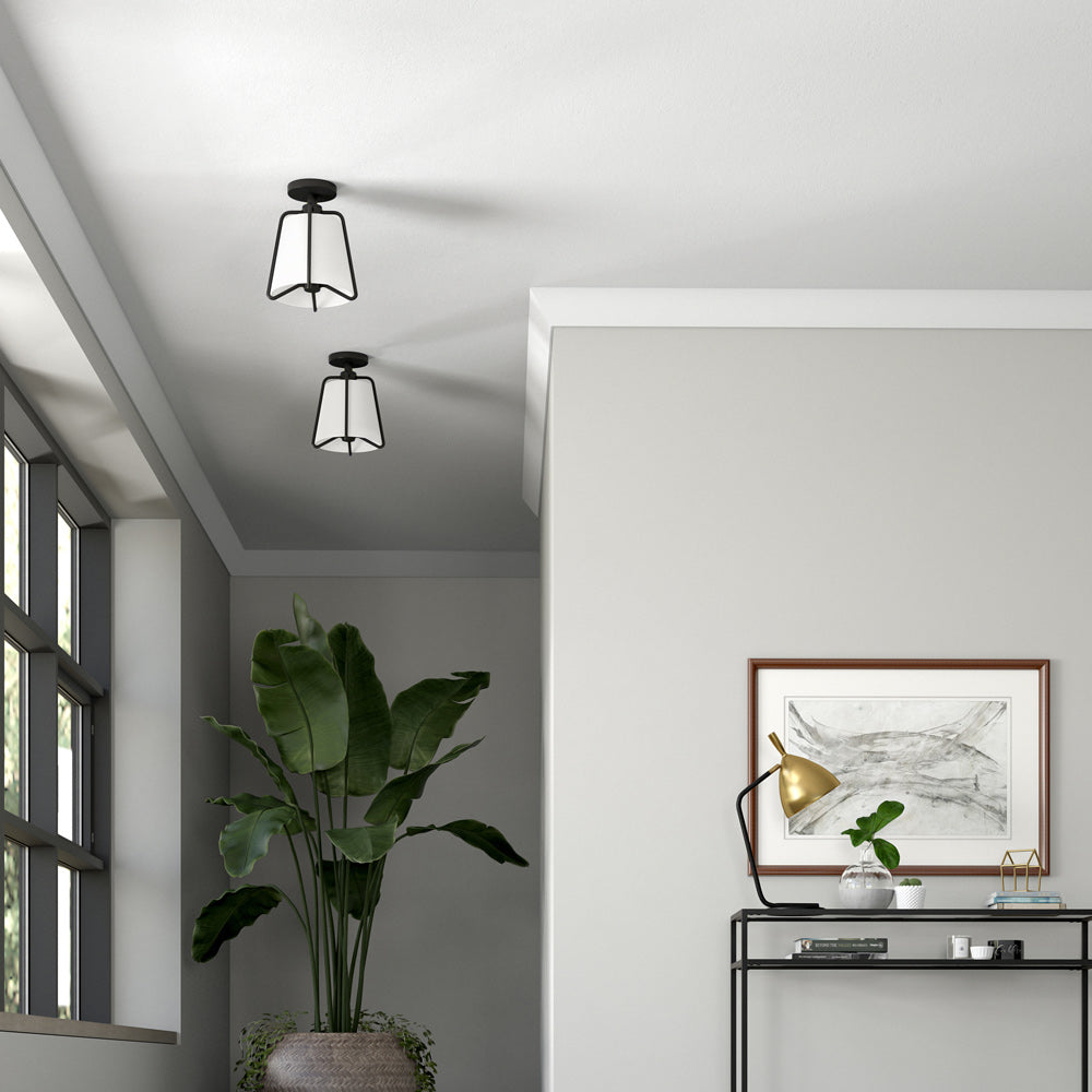 Hudson & Canal - Marduk 9.5in Semi Flush Mount with Fabric Shade in Blackened Bronze/White - SF1648