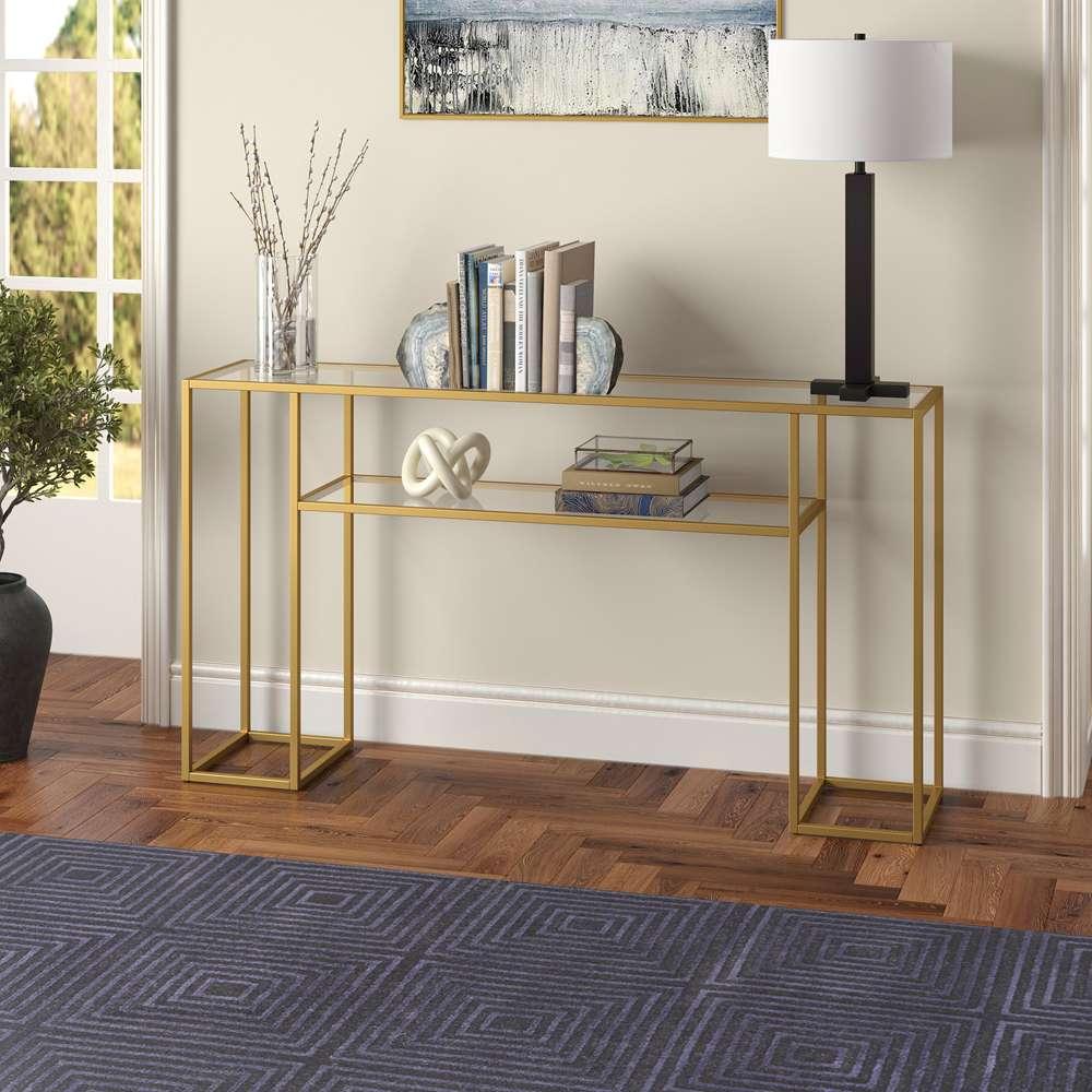 Hudson & Canal - Marilyn 55in Wide Rectangular Console Table in Brass - AT1536 veiw 2