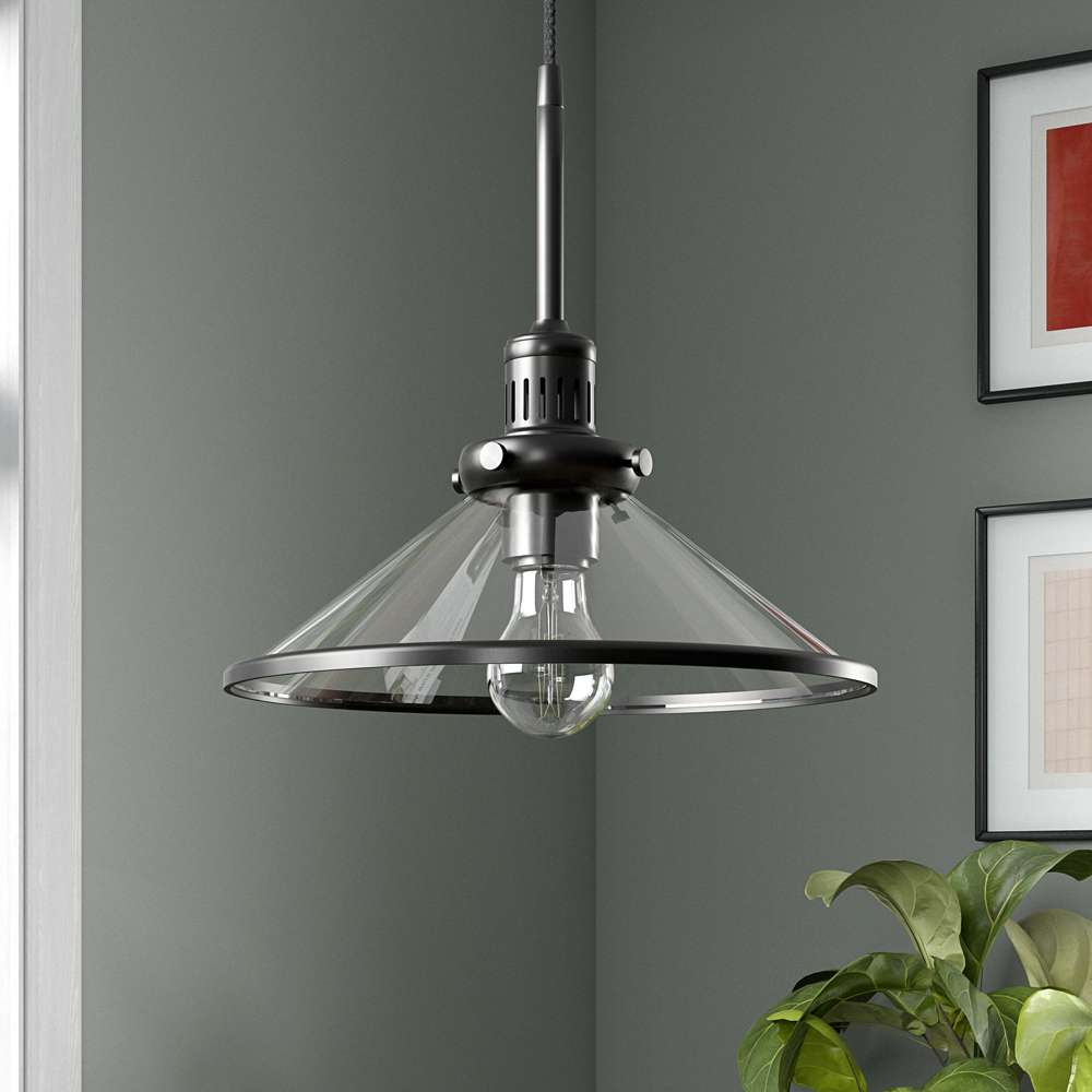 Hudson & Canal - Milo 12.25in Wide Pendant with Glass Shade in Blackened Bronze/Clear - PD0336 veiw 2