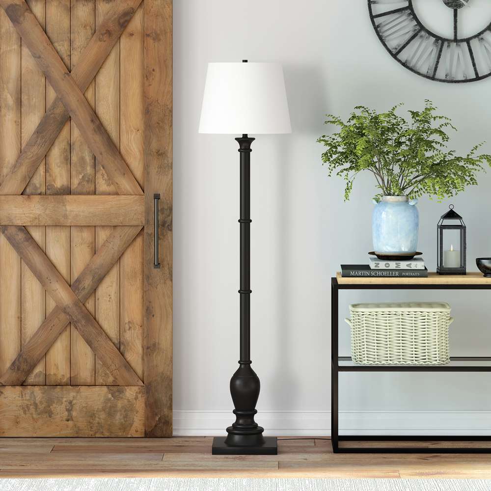 Hudson & Canal - Minnie Farmhouse Floor Lamp with Fabric Shade in Blackened Bronze/White - FL0367 veiw 2